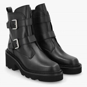 New ALPE Arose Black Leather Double Buckle Ankle Boots Size EU 40 Made in Spain